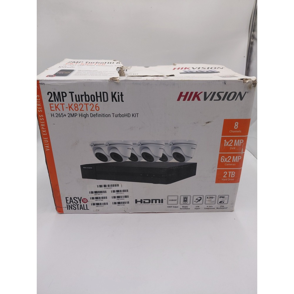 Hikvision 2MP TurboHD Kit EKT-K82T26 8 Channel DVR 6 Cameras 2TB HDD